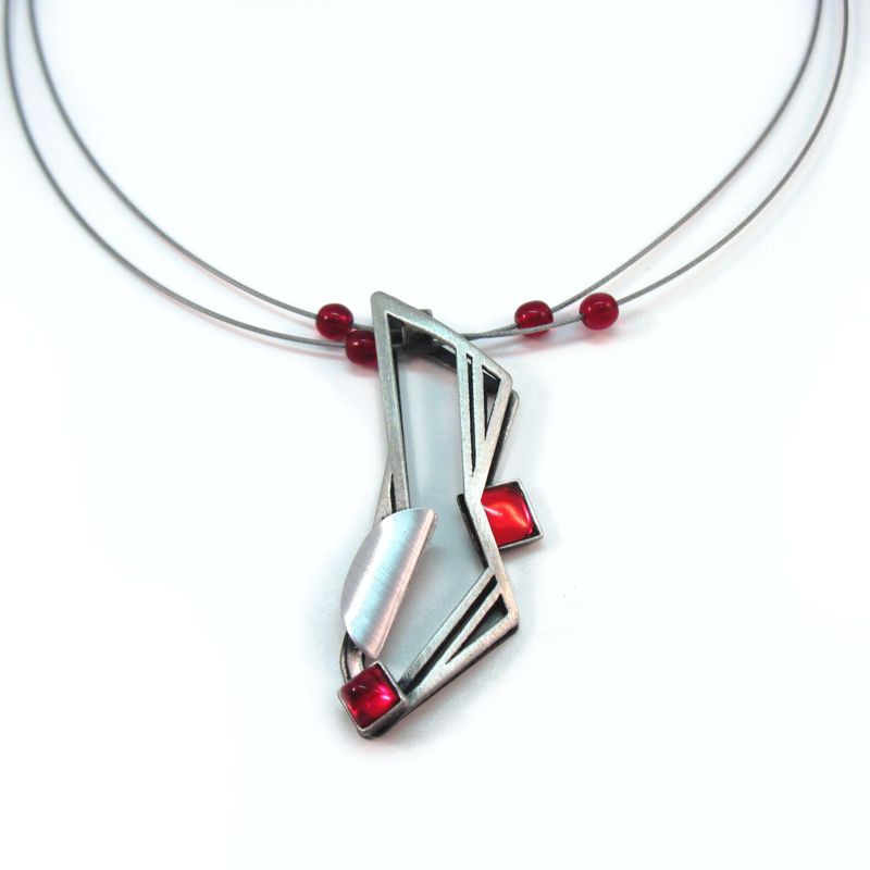 Red Acrylic Irregular Shaped Pendant on Multiwire - Click Image to Close